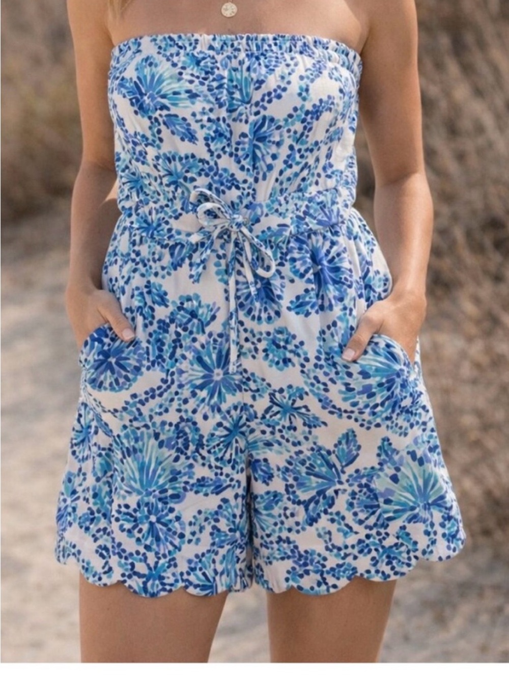 Lilly Pulitzer Blue & White Floral Strapless Romper